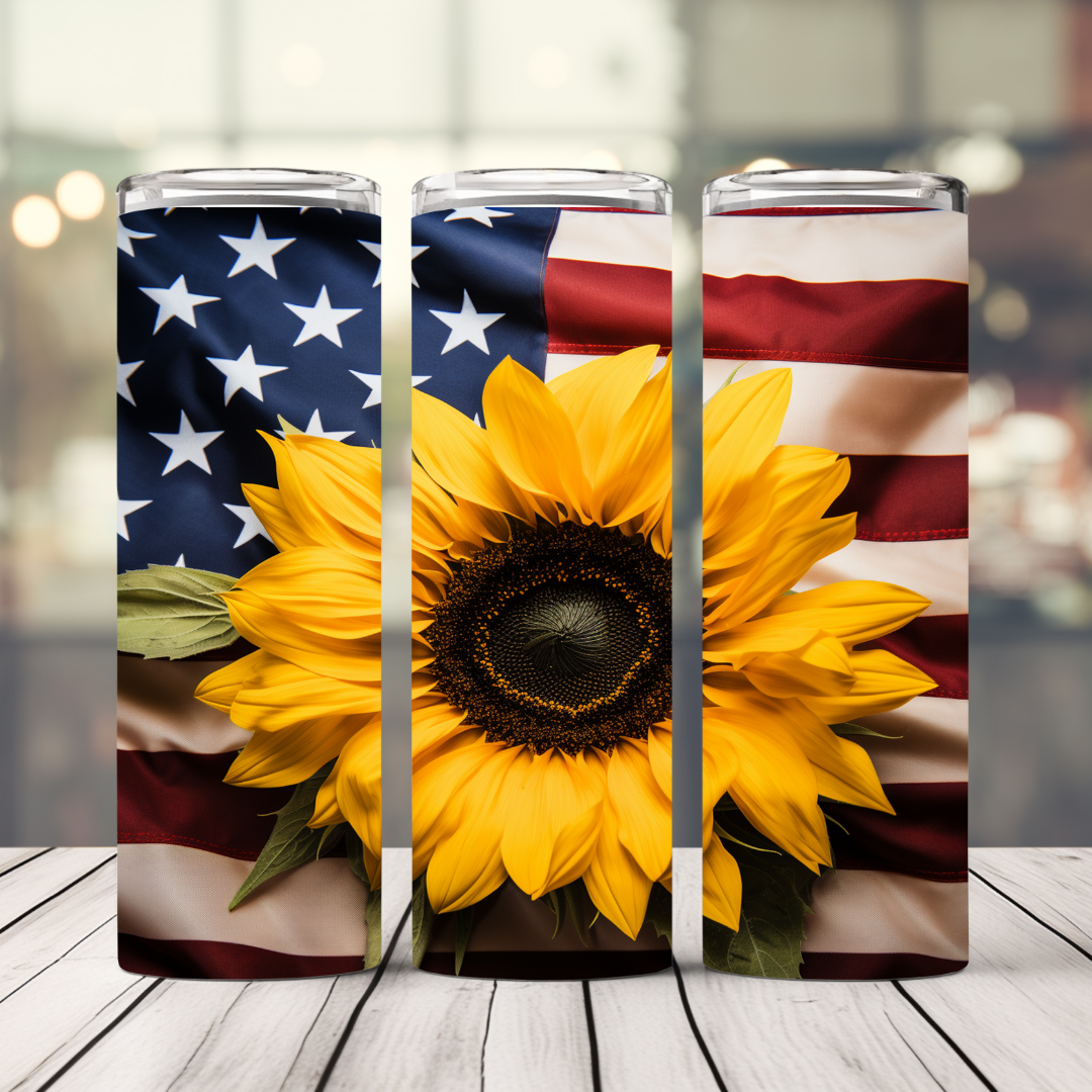 American Flag Sunflower 20 Oz. Straight Stainless Steel Tumbler