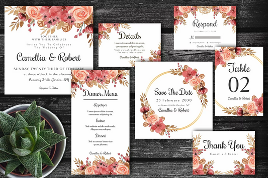 Lovely Vintage Rustic Flower Wedding Invitation Suite - DIGITAL .PSD FILE
