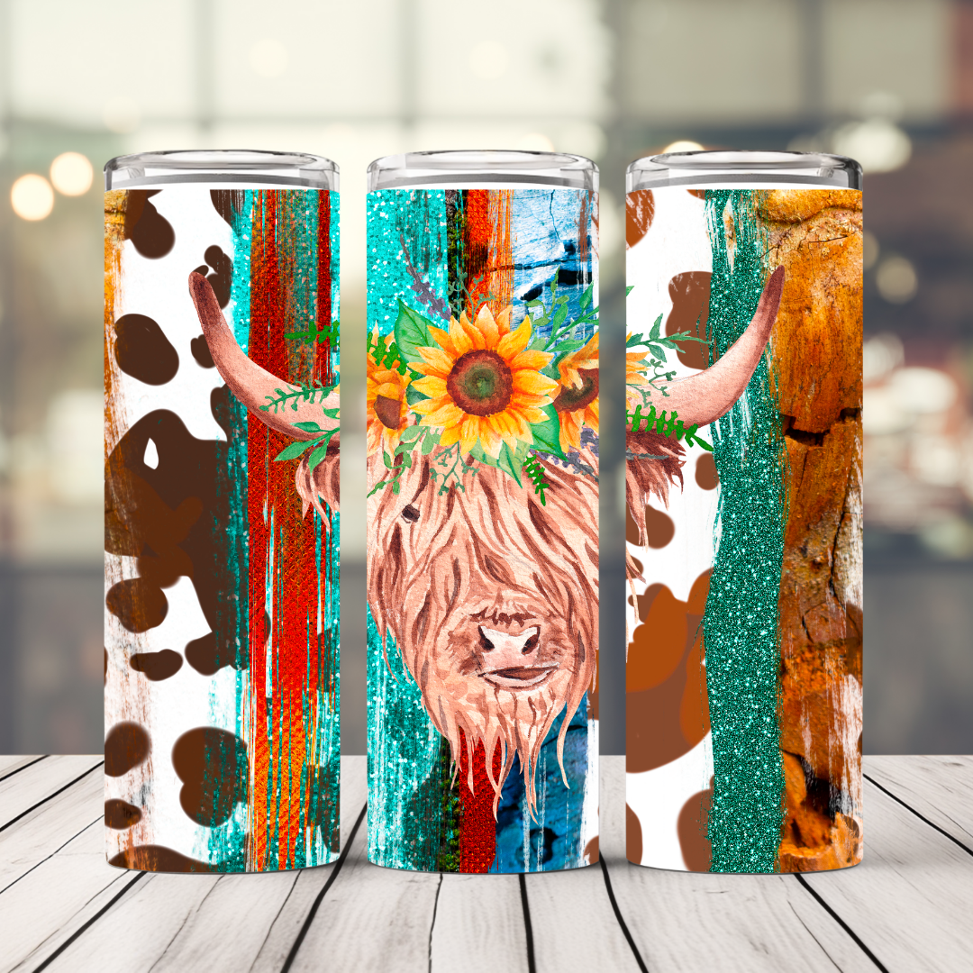Colorful Highland Cow 20 Oz. Straight Stainless Steel Tumbler