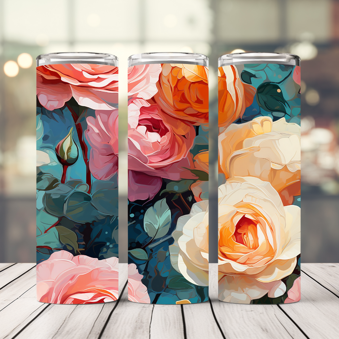 Watercolor Peony 20 Oz. Straight Stainless Steel Tumbler