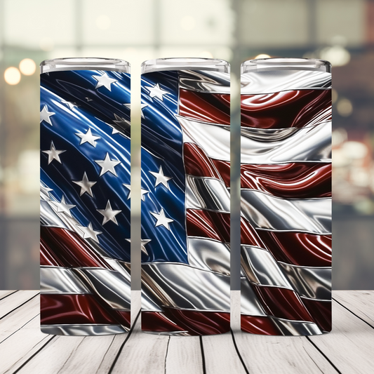 Metallic Looking American Flag 20 Oz. Straight Stainless Steel Tumbler