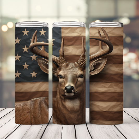 American Flag Deer Head 20 Oz. Straight Stainless Steel Tumbler