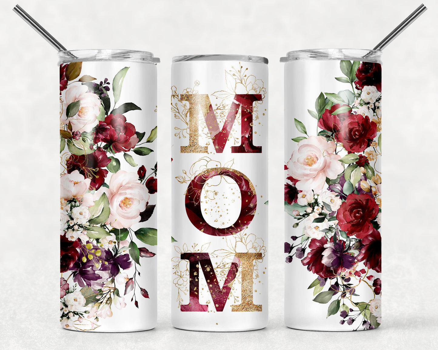 Red Floral Mom Mama 20 Oz. Straight Tumbler
