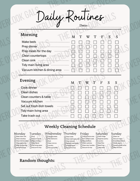 Daily Routine Sheet (Printable)